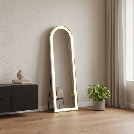 60" Clear Arch Lighted Freestanding and Wall Mount Frameless Full Length Mirror HomeRoots