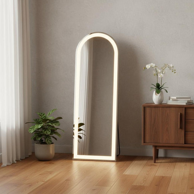 63" Clear Arch Lighted Freestanding and Wall Mount Frameless Full Length Mirror HomeRoots