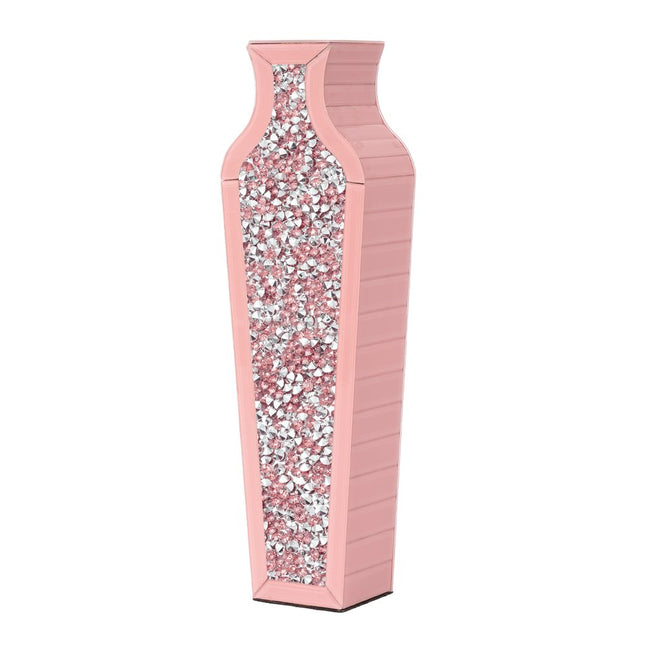 27" Pink Mirrored Glass Floor Vase With Faux Crystals HomeRoots