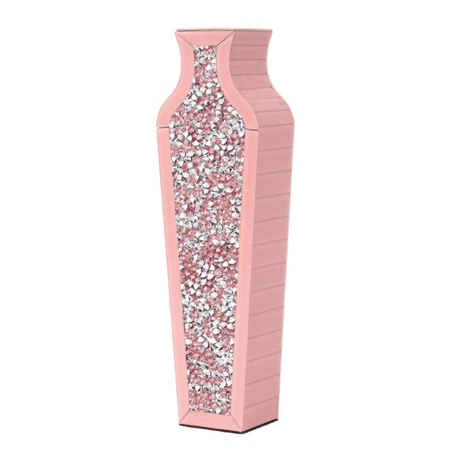 27" Pink Mirrored Glass Floor Vase With Faux Crystals HomeRoots