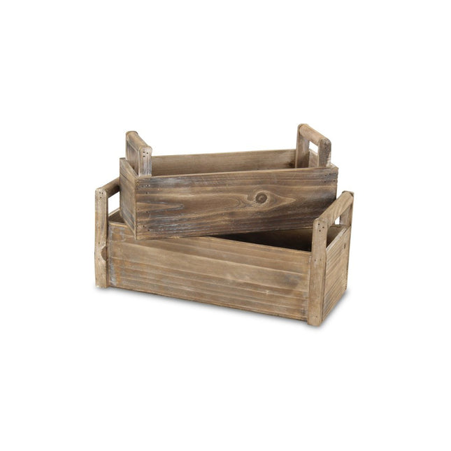 Set of Two Brown Wood 200 Ounce Rectangular Distressed Planter Boxes HomeRoots