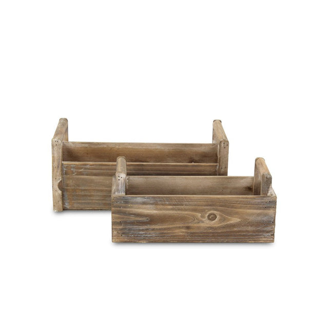 Set of Two Brown Wood 200 Ounce Rectangular Distressed Planter Boxes HomeRoots
