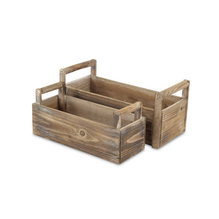 Set of Two Brown Wood 200 Ounce Rectangular Distressed Planter Boxes HomeRoots