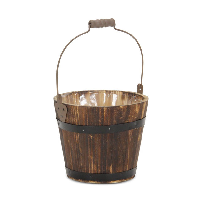 Brown Wood 100 Ounce Round Distressed Bucket Planter HomeRoots