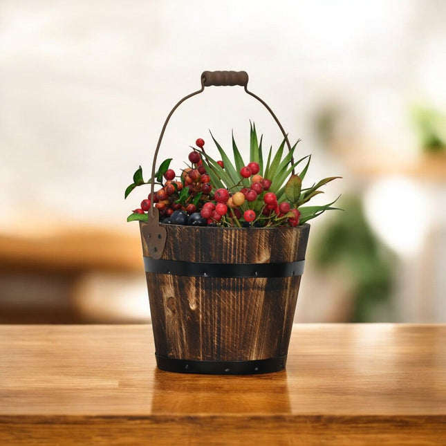 Brown Wood 100 Ounce Round Distressed Bucket Planter HomeRoots