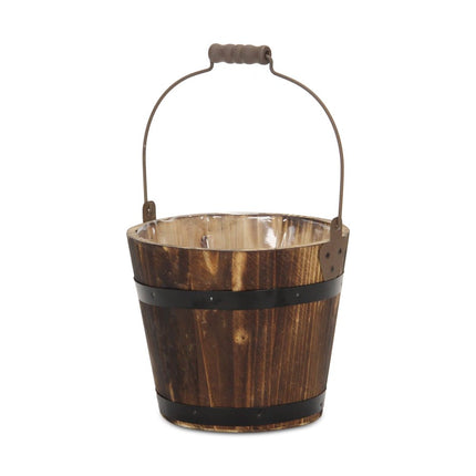 Brown Wood 100 Ounce Round Distressed Bucket Planter HomeRoots