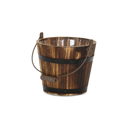 Brown Wood 100 Ounce Round Distressed Bucket Planter HomeRoots