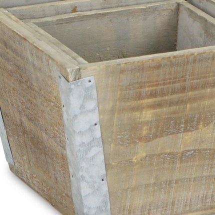 Set of Three Natural And Silver Metal And Wood 217 Ounce Square Distressed Planter Boxes HomeRoots