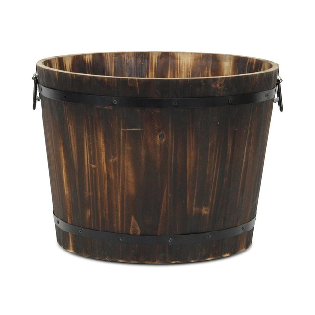 Brown Wood And Metal 1000 Ounce Round Distressed Planter Box HomeRoots