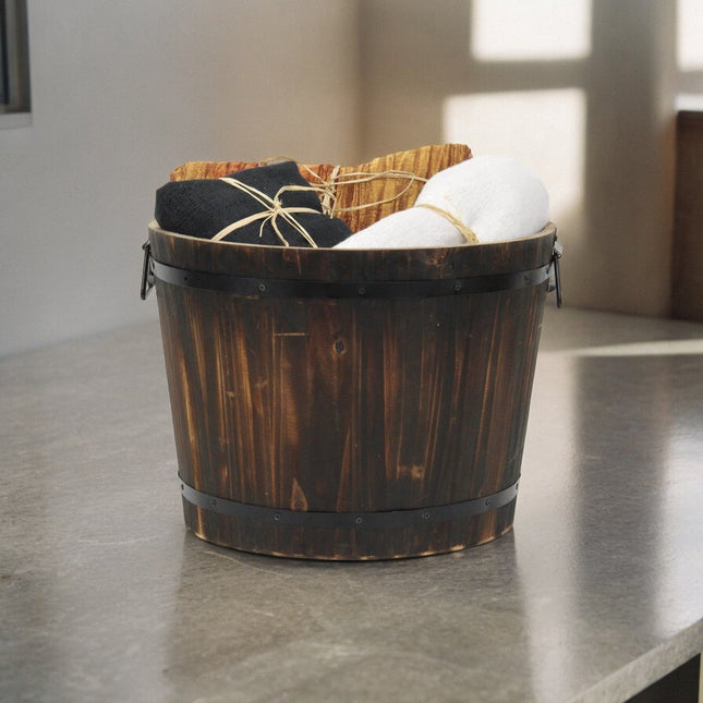 Brown Wood And Metal 1000 Ounce Round Distressed Planter Box HomeRoots