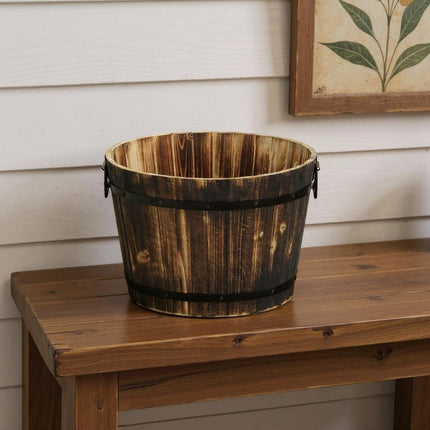 Brown Wood And Metal 800 Ounce Round Distressed Planter Box HomeRoots