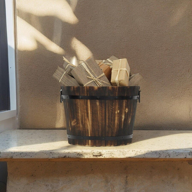 Brown Wood And Metal 800 Ounce Round Distressed Planter Box HomeRoots