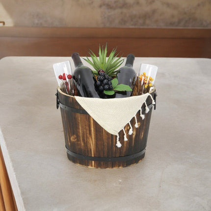 Brown Wood And Metal 800 Ounce Round Distressed Planter Box HomeRoots