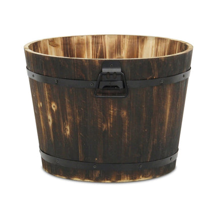 Brown Wood And Metal 800 Ounce Round Distressed Planter Box HomeRoots