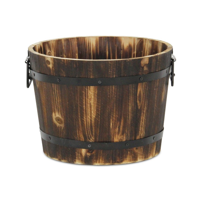 Brown Wood And Metal 400 Ounce Round Distressed Planter Box HomeRoots