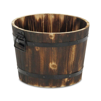 Brown Wood And Metal 400 Ounce Round Distressed Planter Box HomeRoots