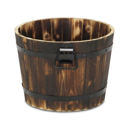 Brown Wood And Metal 400 Ounce Round Distressed Planter Box HomeRoots