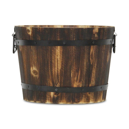 Brown Wood And Metal 400 Ounce Round Distressed Planter Box