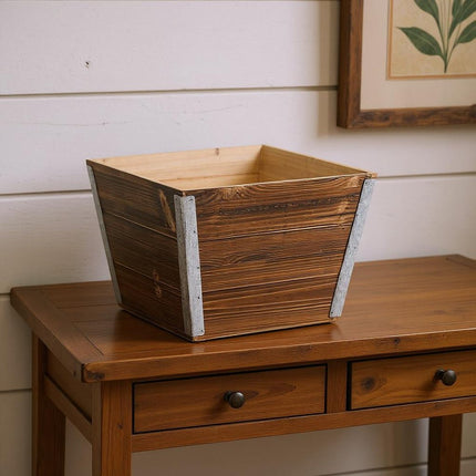 Brown Wood And Metal 600 Ounce Square Distressed Planter Box HomeRoots