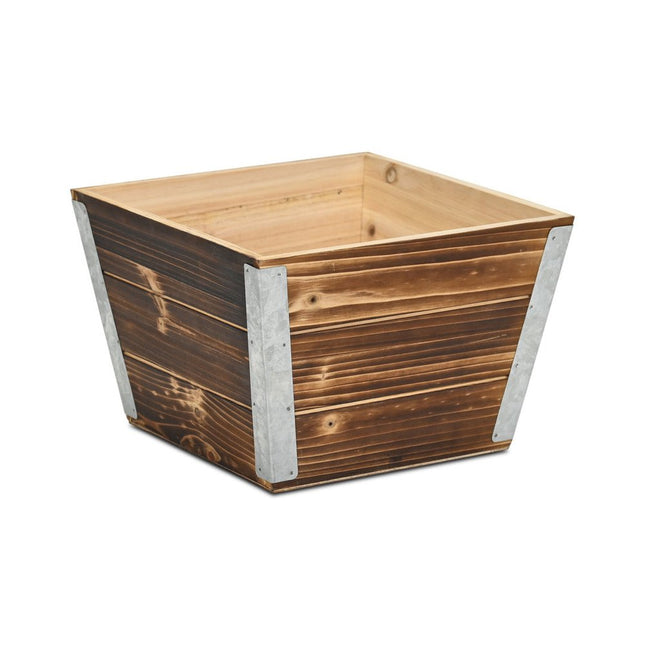 Brown Wood And Metal 300 Ounce Square Distressed Planter Box HomeRoots