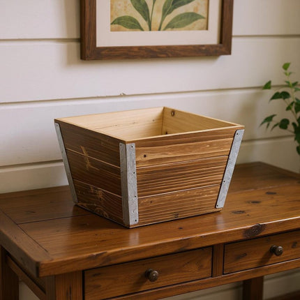 Brown Wood And Metal 300 Ounce Square Distressed Planter Box HomeRoots