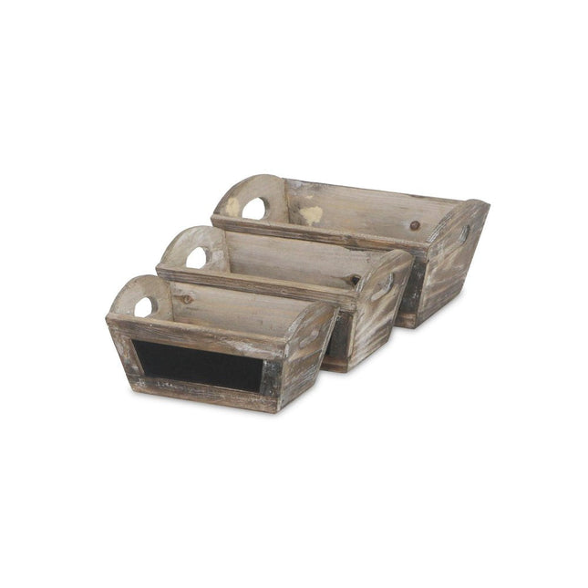 Set of Three Brown Wood Rectangular Distressed Planter Boxes HomeRoots