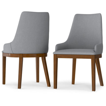 Set of Two Gray and Walnut Solid Wood Dining Parsons Chairs