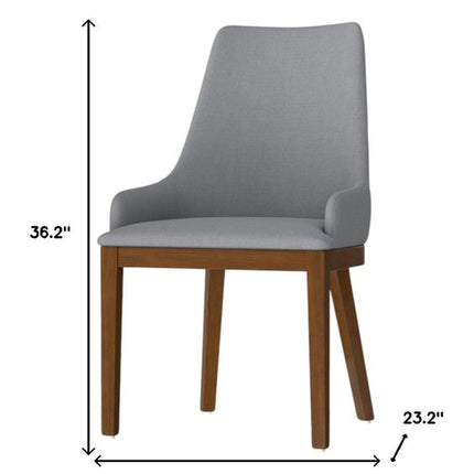 Set of Two Gray and Walnut Solid Wood Dining Parsons Chairs