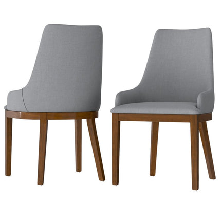 Set of Two Gray and Walnut Solid Wood Dining Parsons Chairs