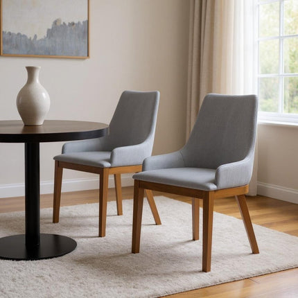 Set of Two Gray and Walnut Solid Wood Dining Parsons Chairs