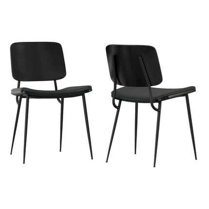 Set of Two Black Solid Wood Dining Parsons Chairs
