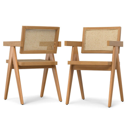 Set of Two Natural Solid Wood Dining Parsons Chairs