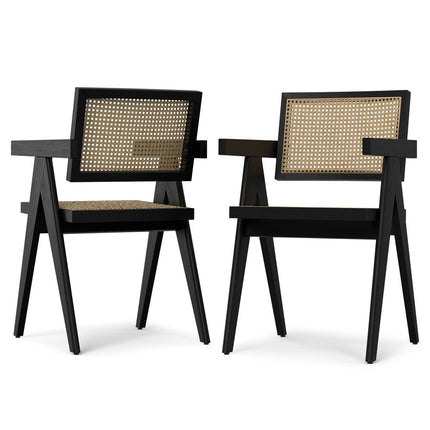 Set of Two Black Solid Wood Dining Parsons Chairs