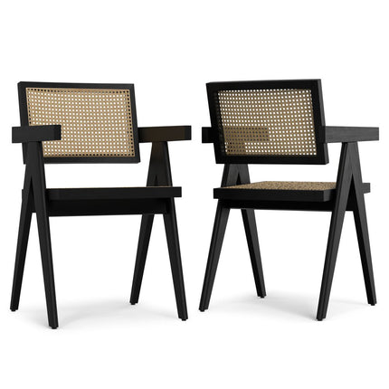 Set of Two Black Solid Wood Dining Parsons Chairs