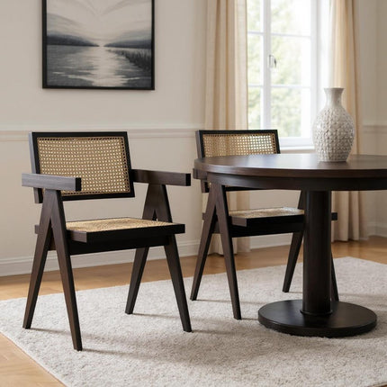 Set of Two Black Solid Wood Dining Parsons Chairs
