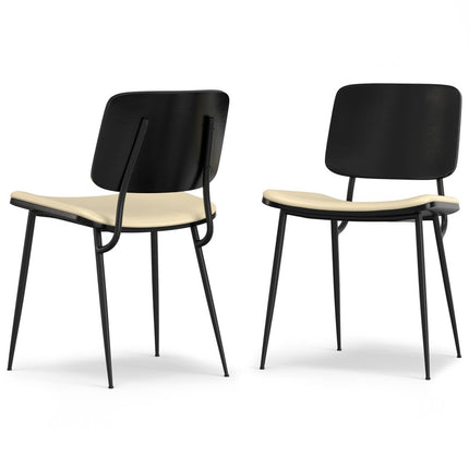 Set of Two Cream and Black Solid Wood Dining Parsons Chairs