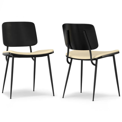 Set of Two Cream and Black Solid Wood Dining Parsons Chairs