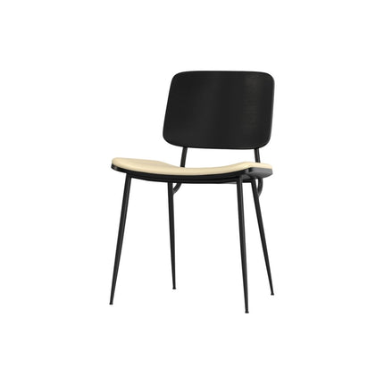 Set of Two Cream and Black Solid Wood Dining Parsons Chairs