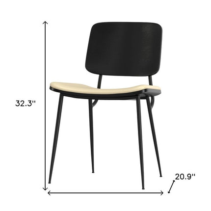 Set of Two Cream and Black Solid Wood Dining Parsons Chairs