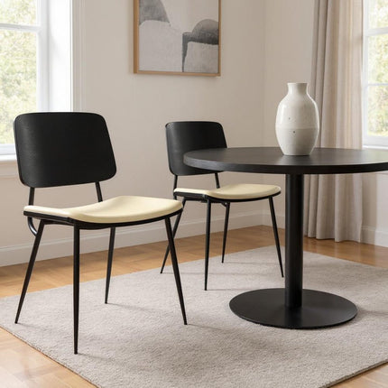 Set of Two Cream and Black Solid Wood Dining Parsons Chairs