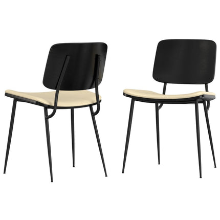Set of Two Cream and Black Solid Wood Dining Parsons Chairs