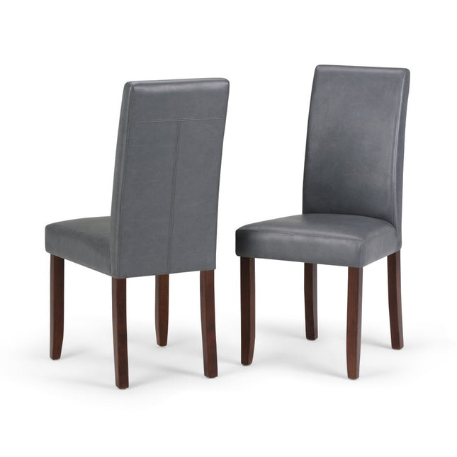 Set of Two Gray And Brown Faux Leather And Wood Dining Parsons Chairs HomeRoots