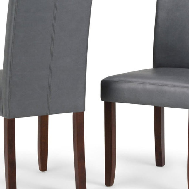 Set of Two Gray And Brown Faux Leather And Wood Dining Parsons Chairs HomeRoots