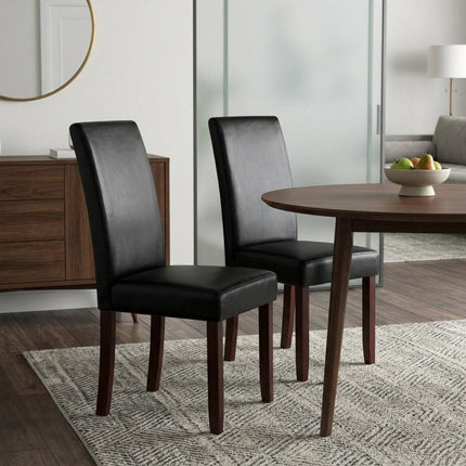 Set of Two Black and Brown Wood Dining Parsons Chairs