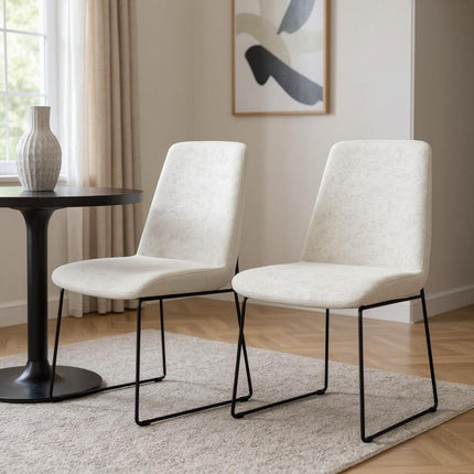 Set of Two Natural and Black Steel Dining Parsons Chairs