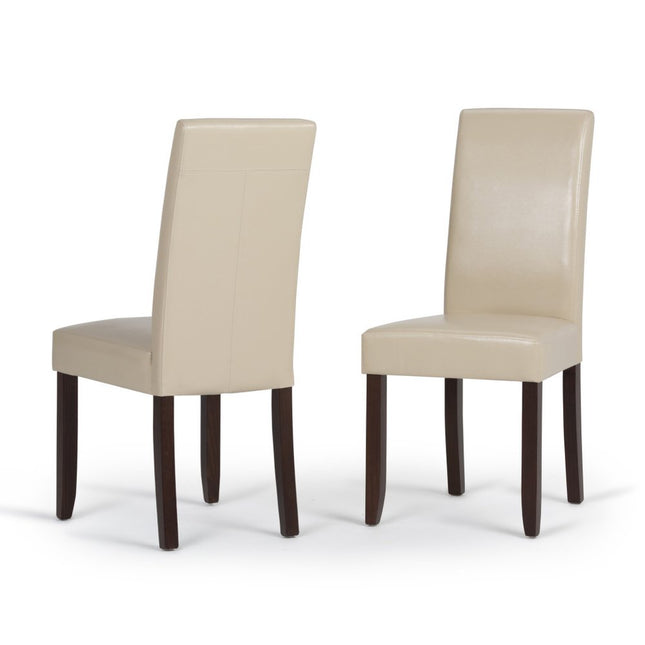 Set of Two Cream and Brown Wood Dining Parsons Chairs