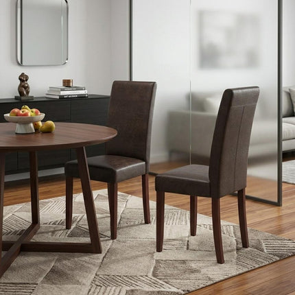Set of Two Brown Wood Dining Parsons Chairs