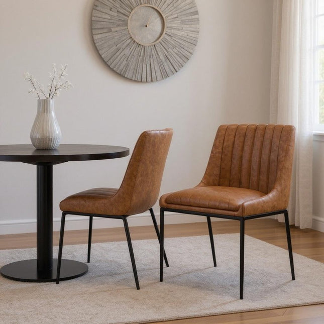 Set of Two Tan and Black Wood Dining Parsons Chairs HomeRoots