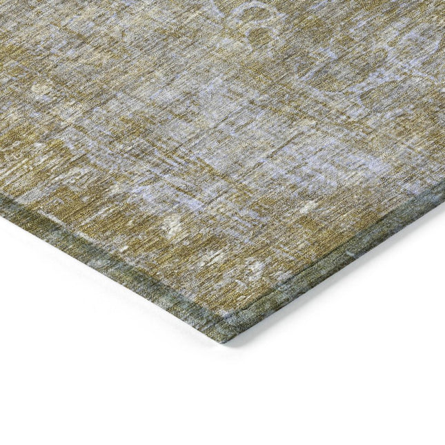 9' X 12' Wheat And Beige Floral Washable Indoor Outdoor Area Rug