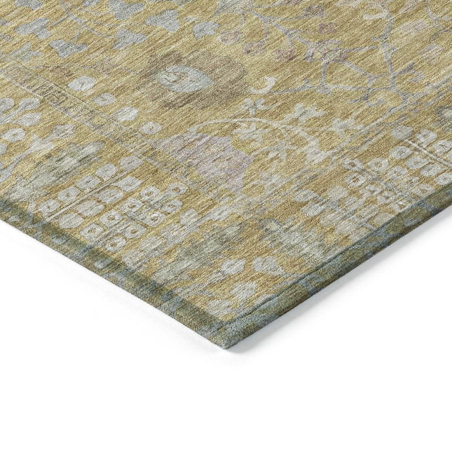 9' X 12' Wheat And Beige Floral Washable Indoor Outdoor Area Rug